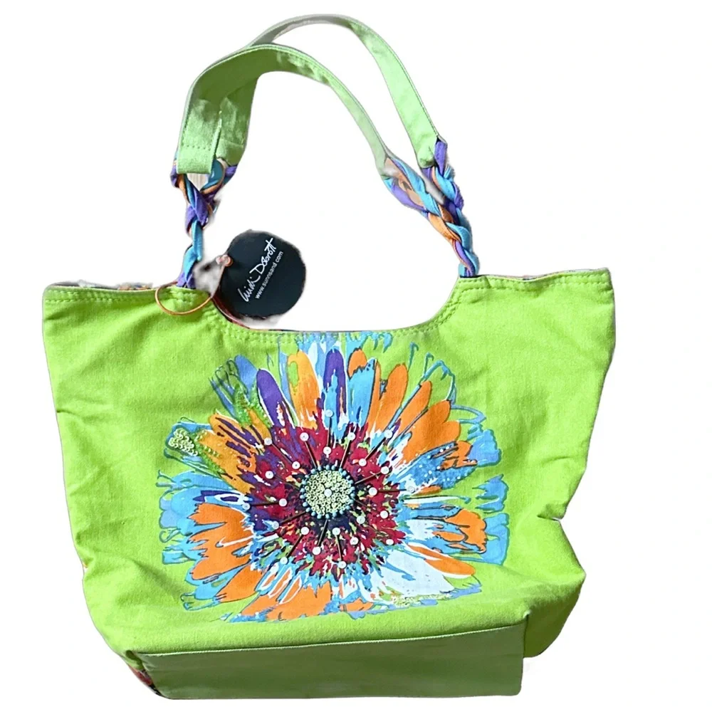 Artsy Floral Designer Colorful Resort Tote Fun-Loving Beach Trip Cruise-Like New - Picture 1 of 12